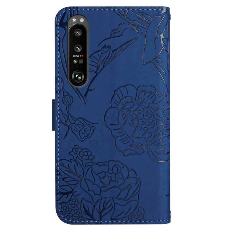 Kožený Kryt Sony Xperia 1 Vi Potisk Motýlů S Páskem