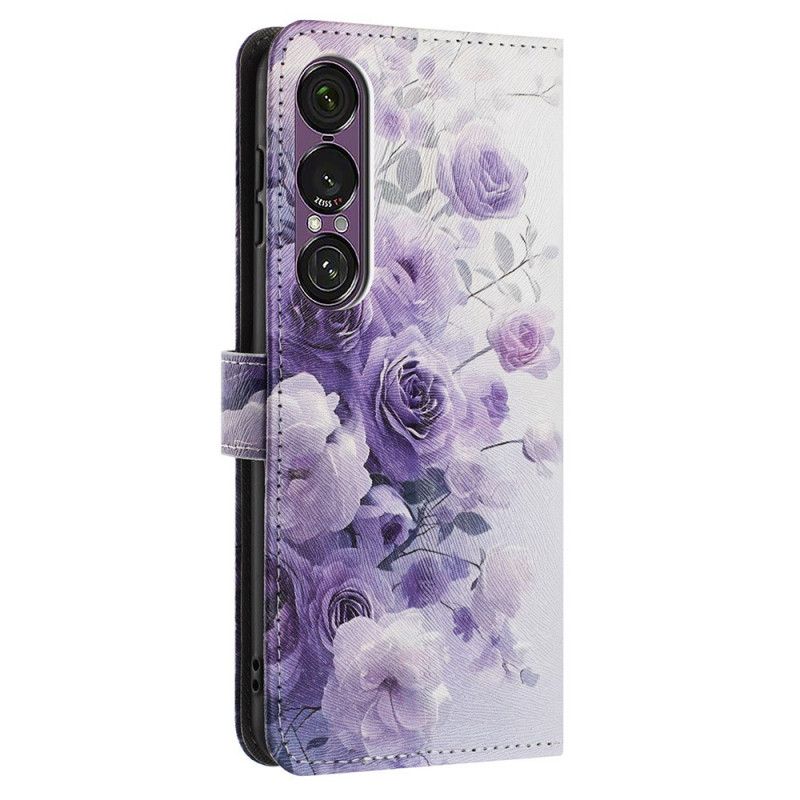 Kožený Kryt Sony Xperia 1 Vii Fialové Růže