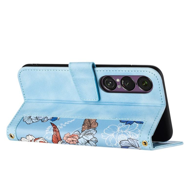 Kožený Kryt Sony Xperia 1 Vii Květinový Vzor S Páskem