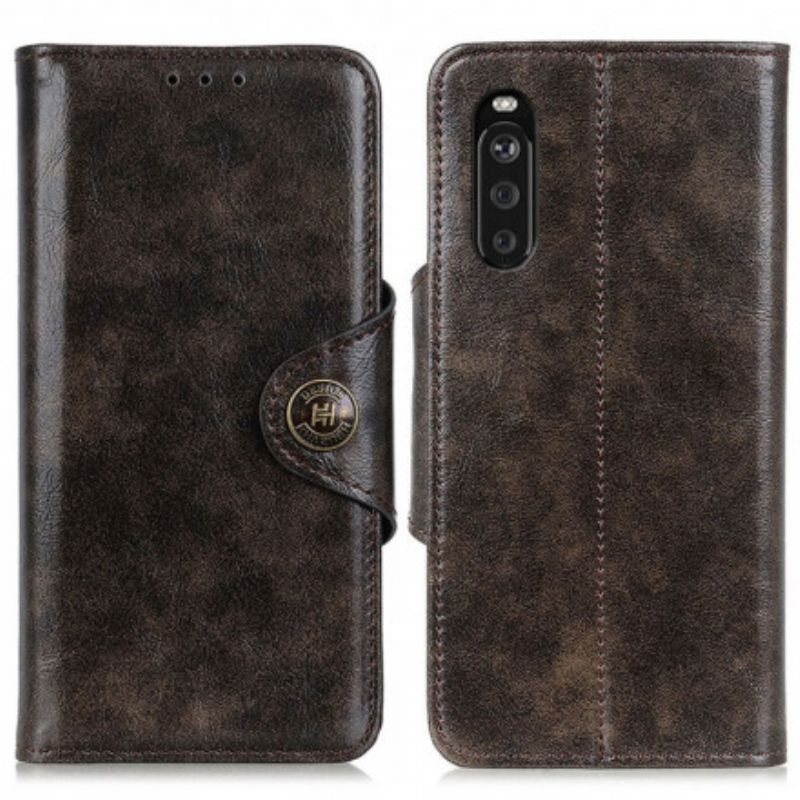 Kožený Kryt Sony Xperia 10 Iii Lakovaný Knoflík Z Umělé Kůže