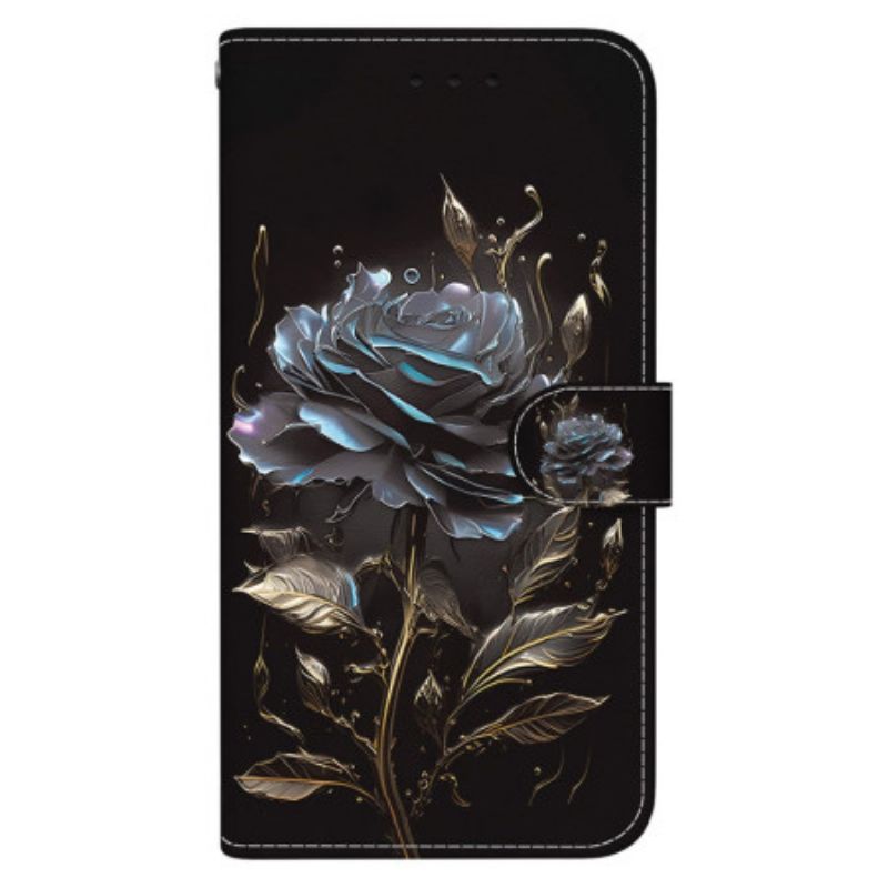 Kožený Kryt Sony Xperia 10 Vi Černá Růže S Popruhem