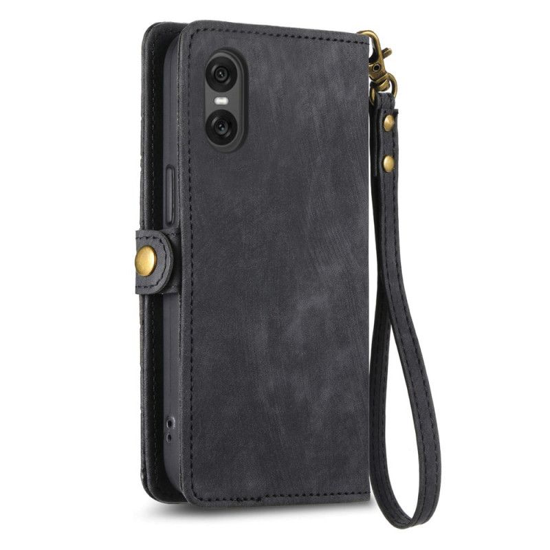 Kožený Kryt Sony Xperia 10 Vi Návrh Geometrického Popruhu