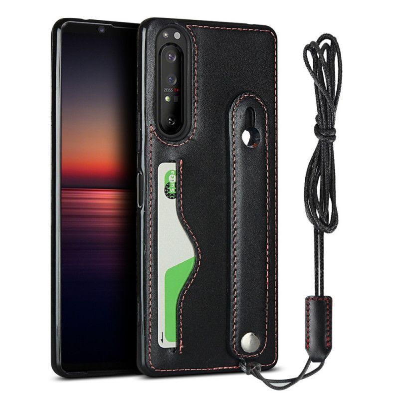 Kryt Sony Xperia 1 Ii Řemínek Z Pravé Kůže A Držák Na Karty