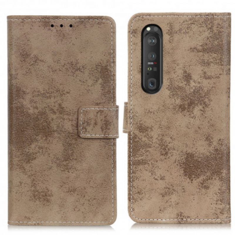 Peněženková Pouzdra Na Sony Xperia 1 Iii Starý Kožený Efekt