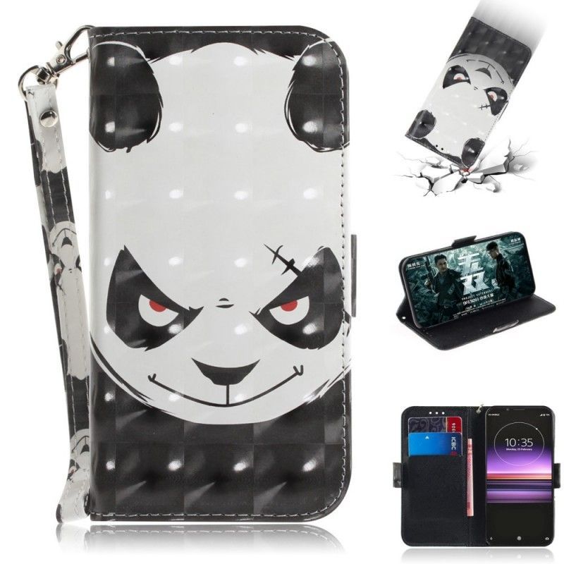 Peněženková Pouzdra Sony Xperia 1 Rozzlobená Panda S Popruhem