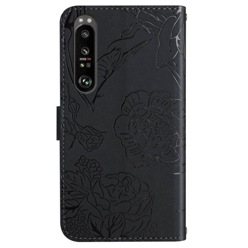 Peněženková Pouzdra Sony Xperia 1 Vi Kryty Na Mobil Potisk Motýlů S Popruhem Přes Rameno