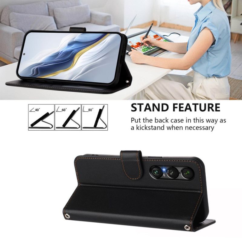 Peněženková Pouzdra Sony Xperia 1 Vii Kryty Na Mobil Kožený Efekt Se Šňůrkou