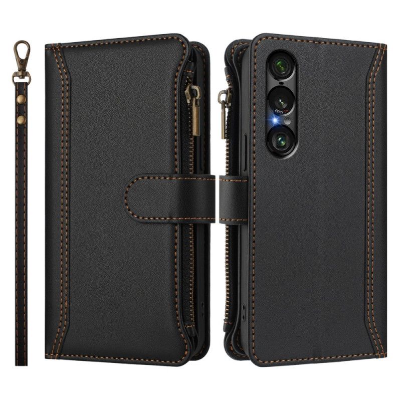 Peněženková Pouzdra Sony Xperia 1 Vii Kryty Na Mobil Peněženka S 9 Přihrádkami Na Karty A Páskem