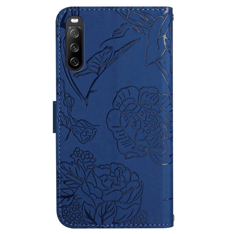Peněženková Pouzdra Sony Xperia 10 Vi Potisk Motýlů S Páskem