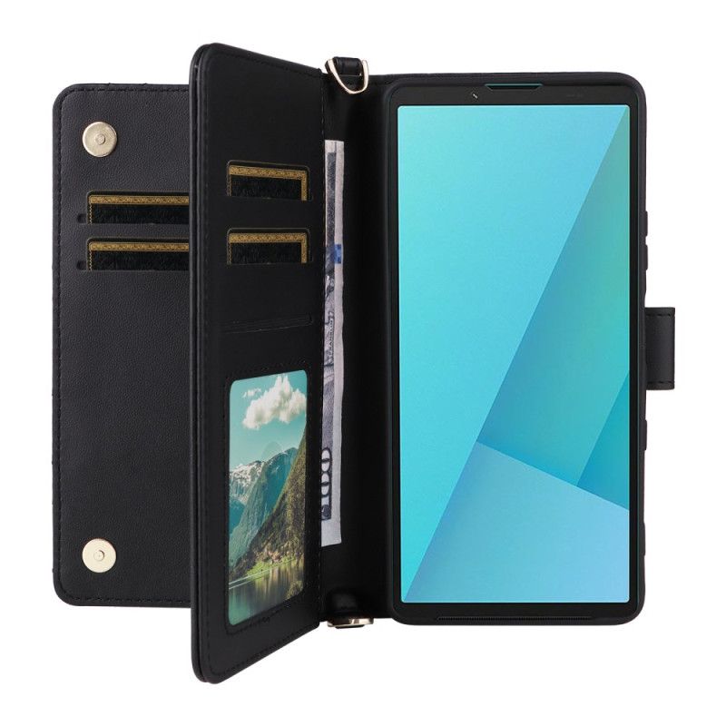 Peněženková Pouzdra Sony Xperia 10 Vii Kryty Na Mobil Prošívaná S Popruhem A Poutkem Na Zápěstí