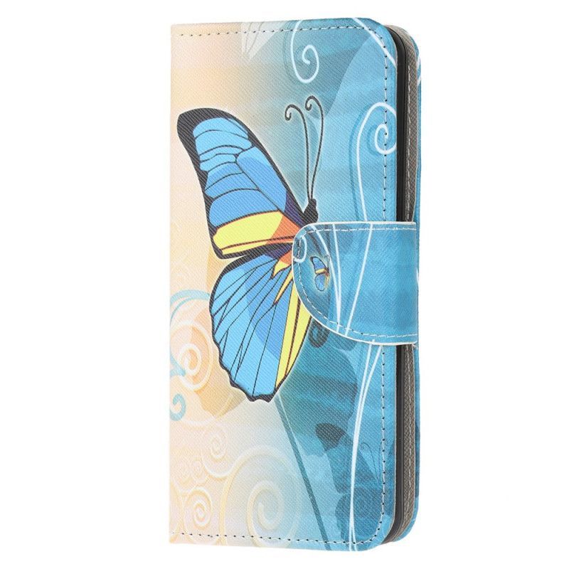 Flipové Pouzdro Na Xiaomi Redmi 9c Modrý A Žlutý Motýl