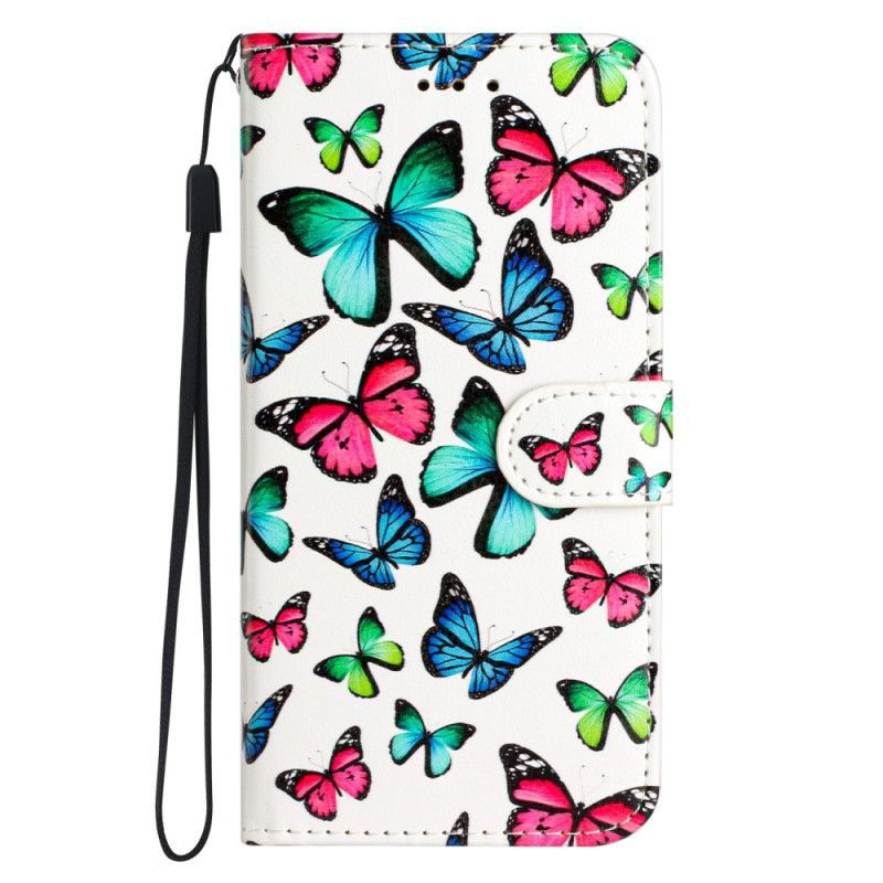 Flipové Pouzdro Na Xiaomi Redmi A1 Na Lana Motýli V Letu S Popruhem