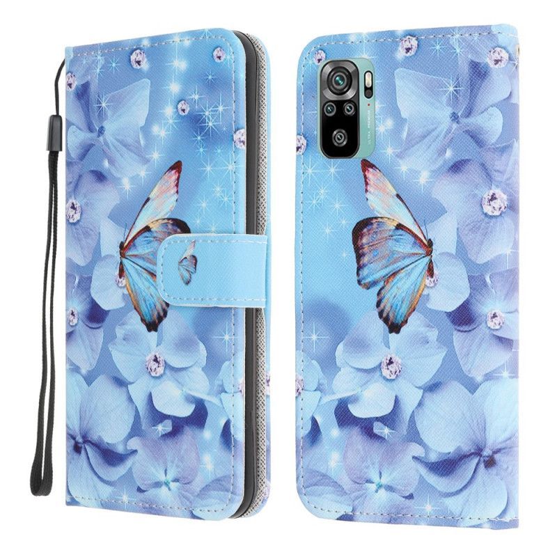 Flipové Pouzdro Na Xiaomi Redmi Note 10 / Note 10s Diamantoví Řemínkoví Motýli