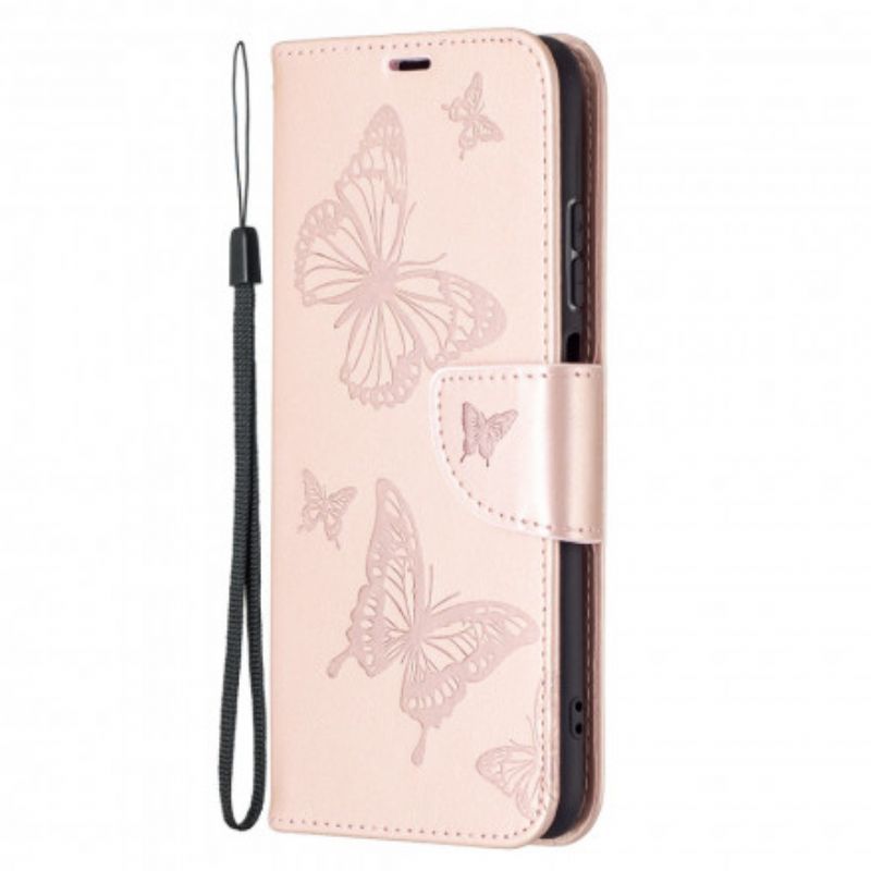 Flipové Pouzdro Na Xiaomi Redmi Note 10 / 10S Na Lana Butterflies Printed Strappy