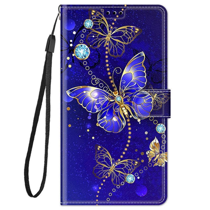 Flipové Pouzdro Na Xiaomi Redmi Note 11 Pro Plus 5G Na Lana Popruhový Ventilátor Motýlů
