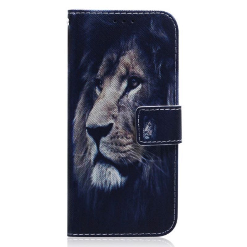 Flipové Pouzdro Na Xiaomi Redmi Note 12 5G Na Lana Snící Lev S Popruhem