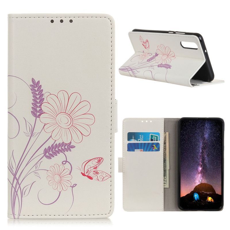 Flipové Pouzdro Xiaomi Mi 9 Lite Kresba Motýlů A Květin
