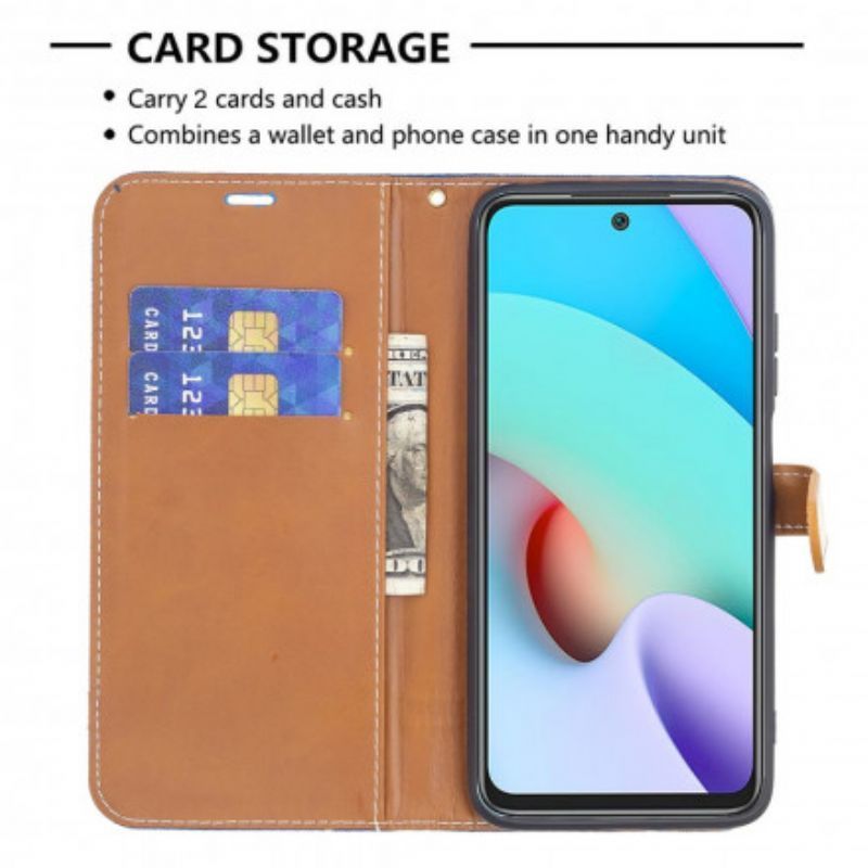 Flipové Pouzdro Xiaomi Redmi 10 Řemínek S Látkovým A Koženým Efektem