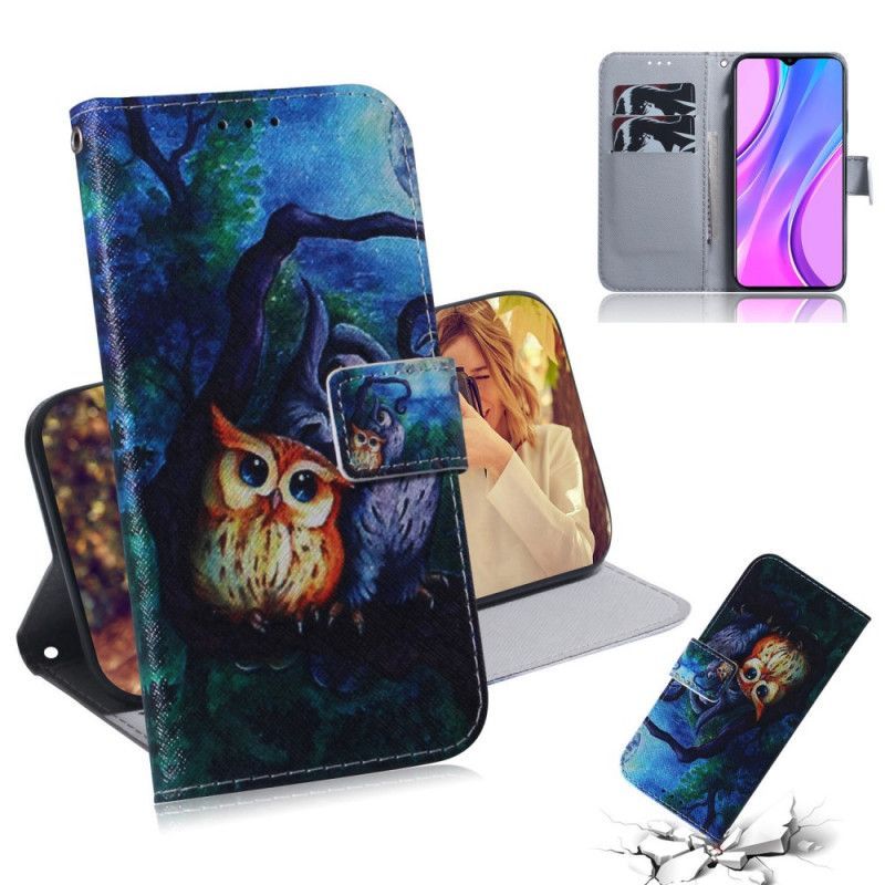 Flipové Pouzdro Xiaomi Redmi 9 Malování Sov