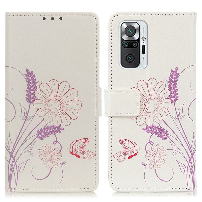 Flipové Pouzdro Xiaomi Redmi Note 10 Pro Kresba Motýlů A Květin