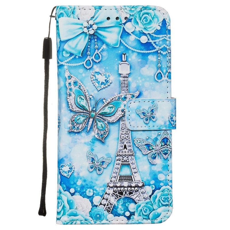 Flipové Pouzdro Xiaomi Redmi Note 8 Pro Motýli Z Eiffelovy Věže S Popruhem