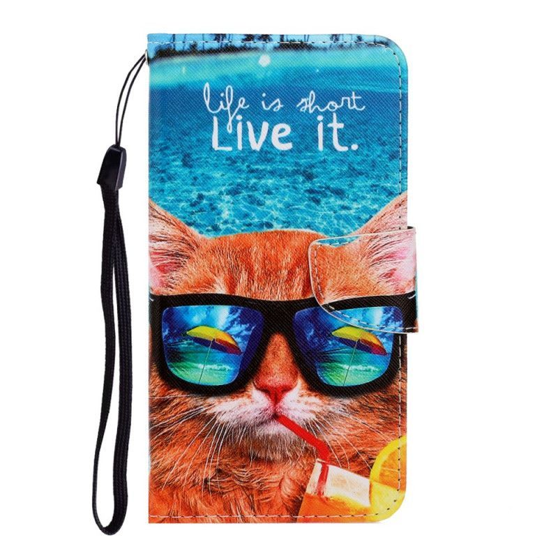 Flipové Pouzdro Xiaomi Redmi Note 9 Kočka Žije S Popruhem