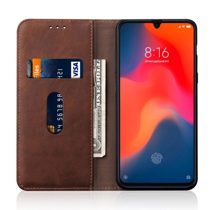 Kožené Pouzdro Folio Xiaomi Mi 9 Švy S Koženým Efektem