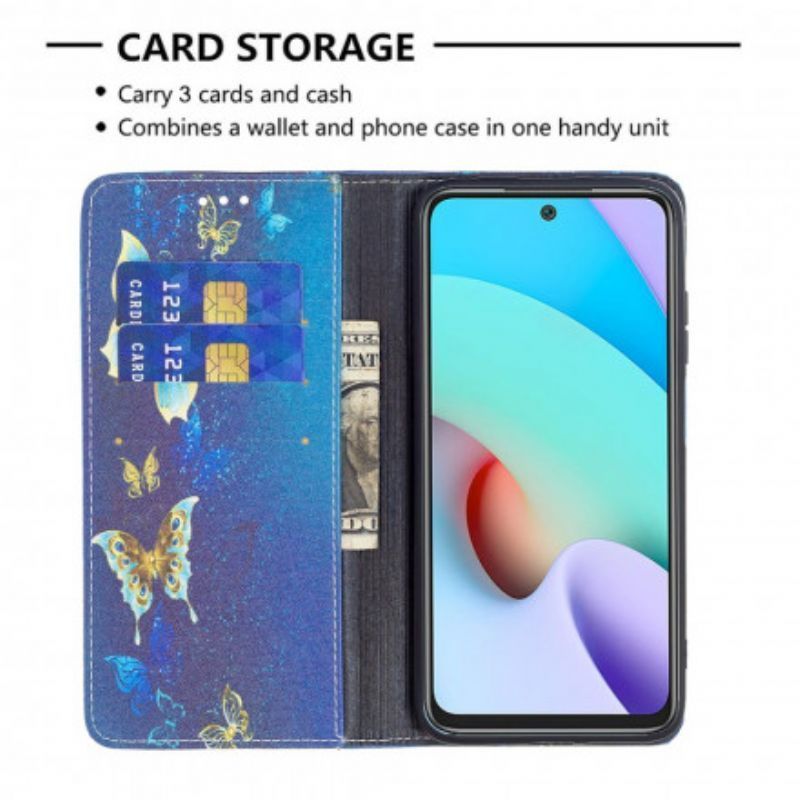 Kožené Pouzdro Folio Xiaomi Redmi 10 Barevní Motýli