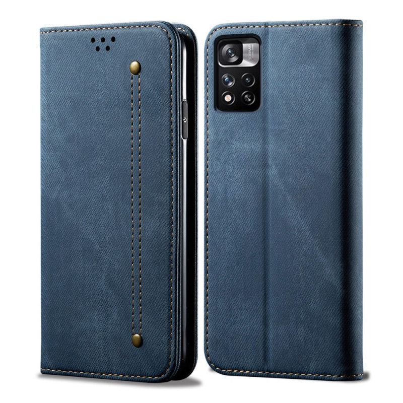 Kožené Pouzdro Folio Xiaomi Redmi Note 11 / Poco M4 Pro 5g Džínová Látka