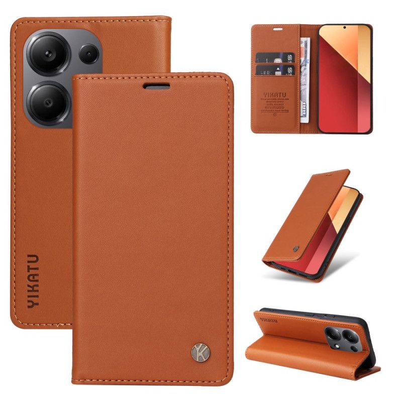 Kožené Pouzdro Folio Xiaomi Redmi Note 13 Pro 4g Magnetický Yikatu