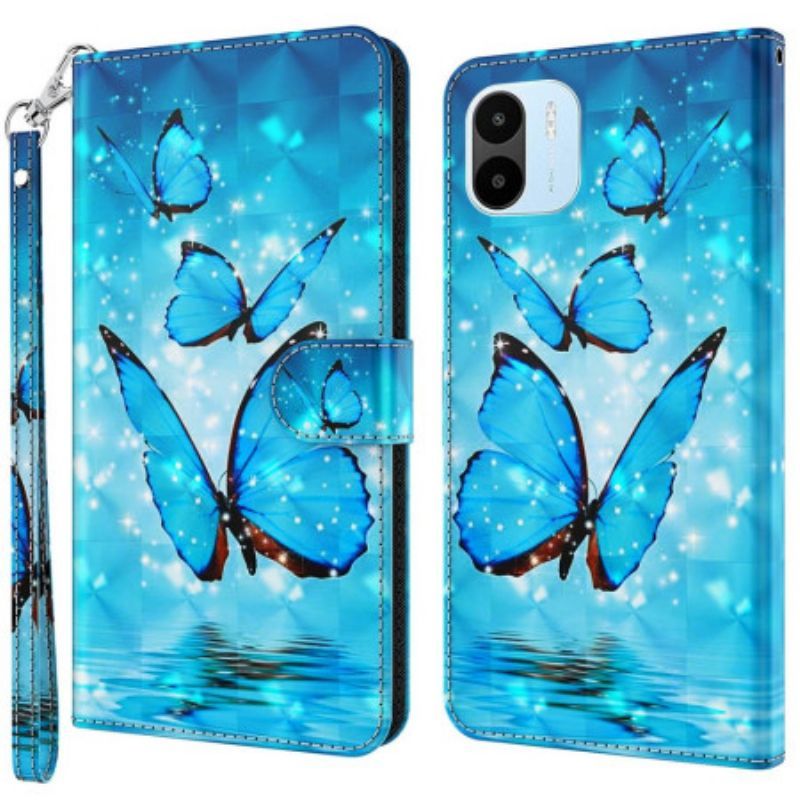 Kožené Pouzdro Na Xiaomi Redmi A1 Létající Modří Motýli