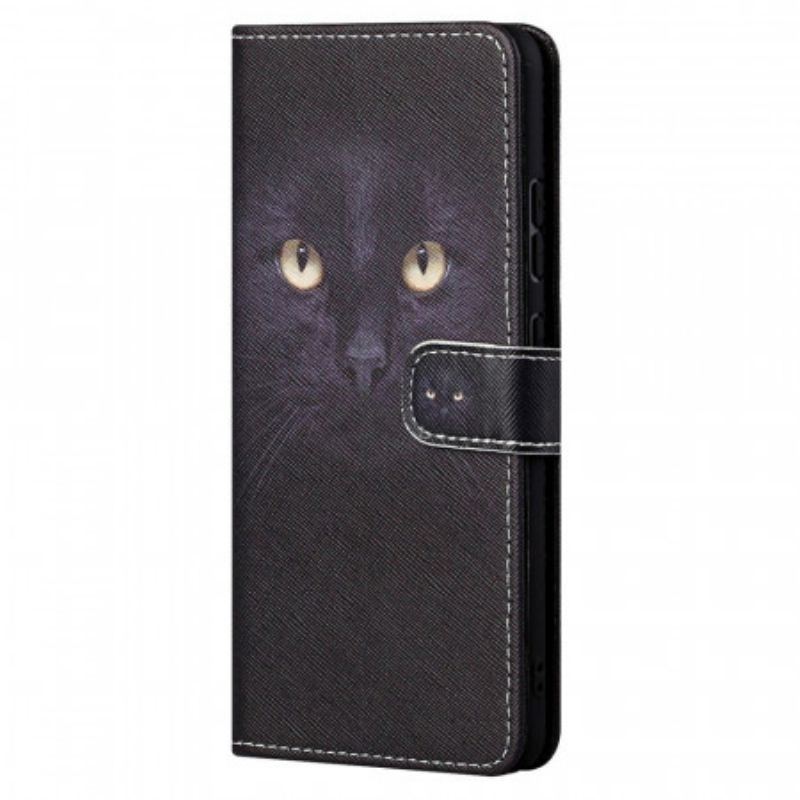 Kožené Pouzdro Na Xiaomi Redmi Note 11 / 11S Na Lana Strappy Černé Kočičí Oči