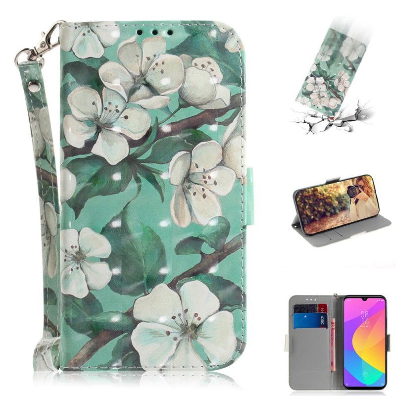 Kožené Pouzdro Xiaomi Mi A3 Kvetoucí Větev S Popruhem
