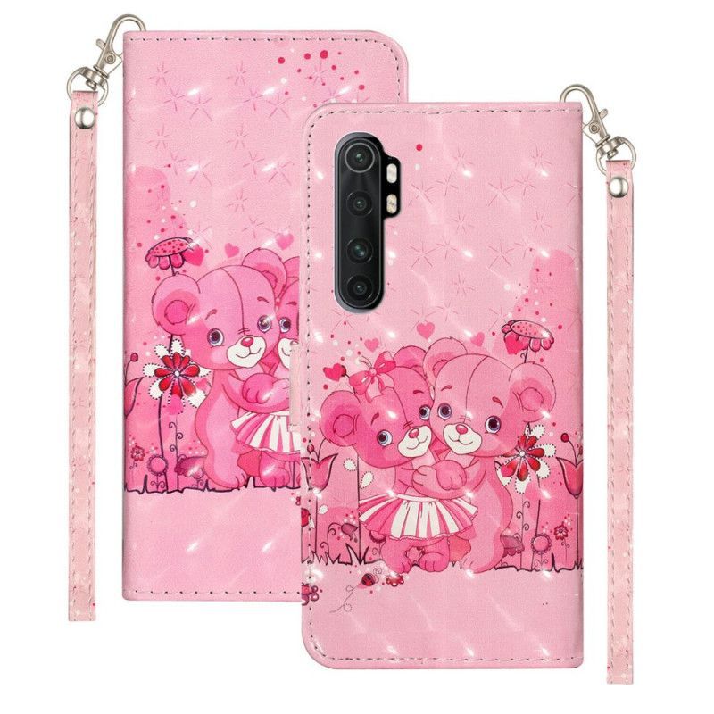 Kožené Pouzdro Xiaomi Mi Note 10 Lite Medvěd Světelné Body S Popruhem