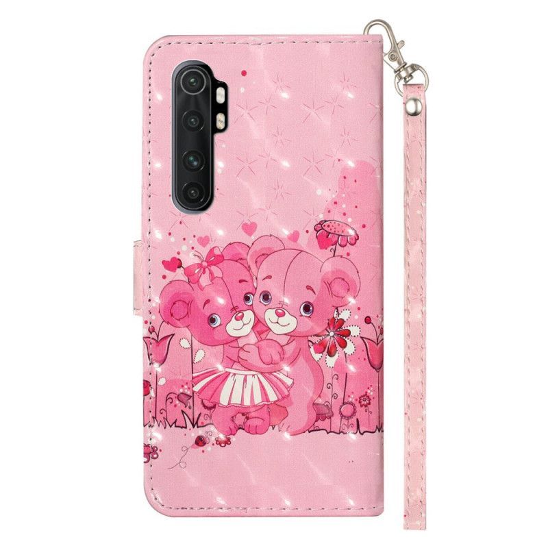 Kožené Pouzdro Xiaomi Mi Note 10 Lite Medvěd Světelné Body S Popruhem