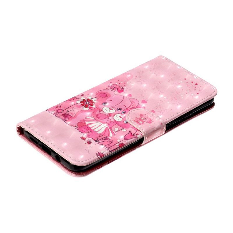 Kožené Pouzdro Xiaomi Mi Note 10 Lite Medvěd Světelné Body S Popruhem