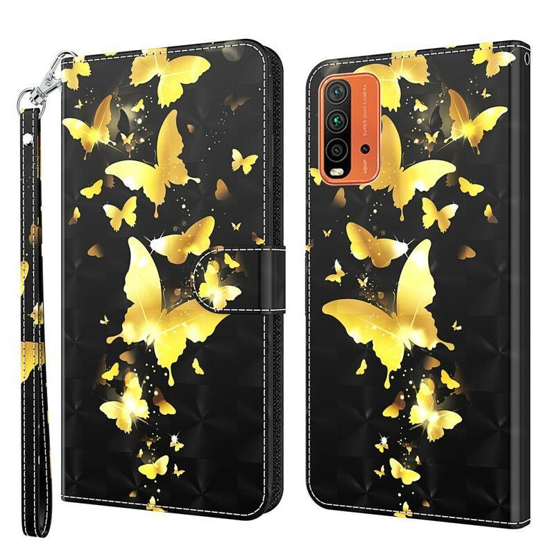 Kožené Pouzdro Xiaomi Redmi 9t Žlutí Motýli