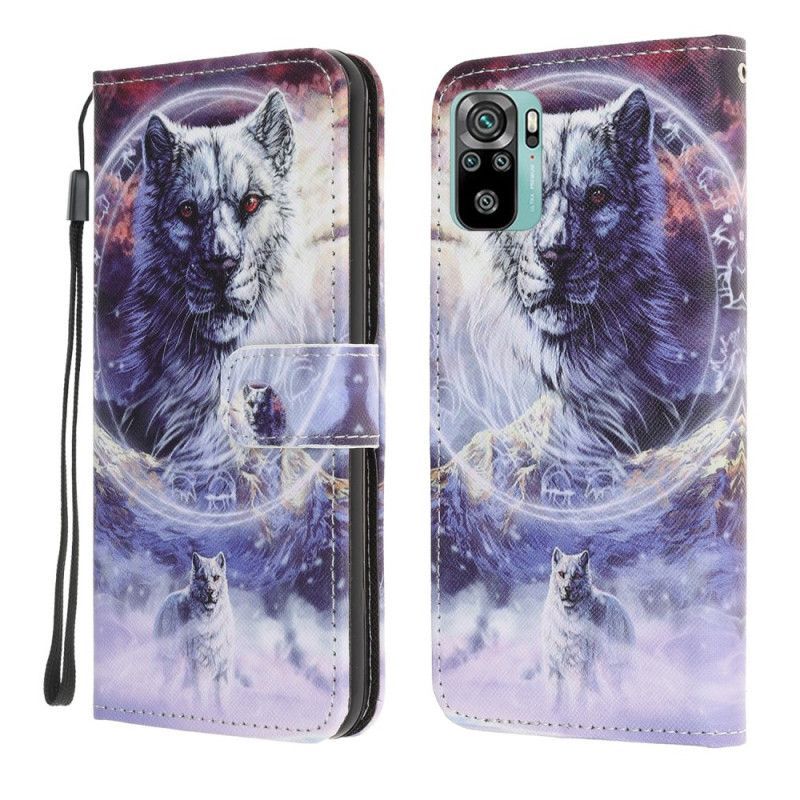 Kožené Pouzdro Xiaomi Redmi Note 10 / Note 10s Vlk V Zimě S Popruhem