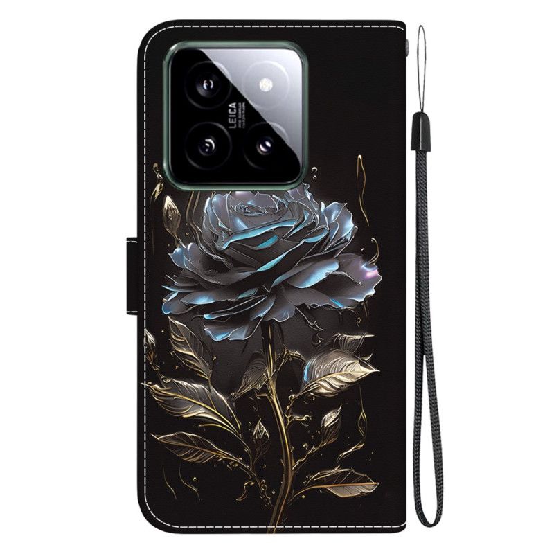Kožený Kryt Na Xiaomi 14 Černá Růže S Popruhem