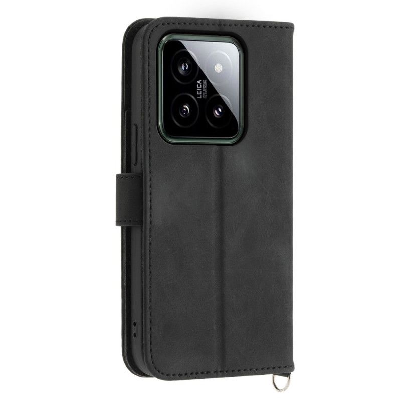 Kožený Kryt Na Xiaomi 14 Popruh S Květinovým Vzorem A Popruh Přes Rameno