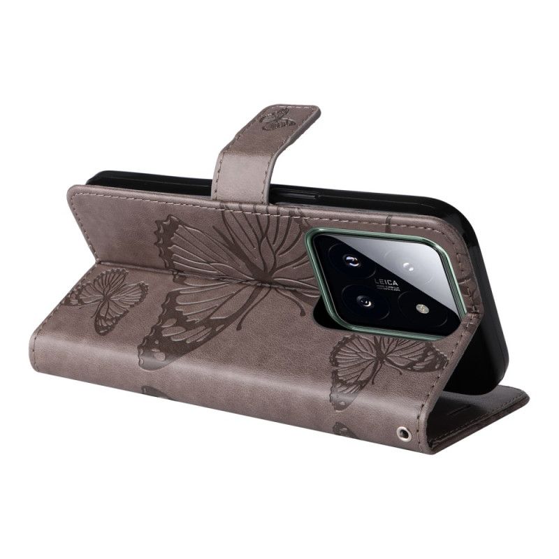 Kožený Kryt Na Xiaomi 14 Pro Obří Motýli S Popruhem