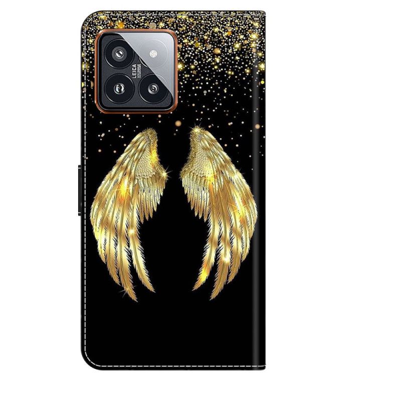 Kožený Kryt Na Xiaomi 14 Pro Zlatá Křídla