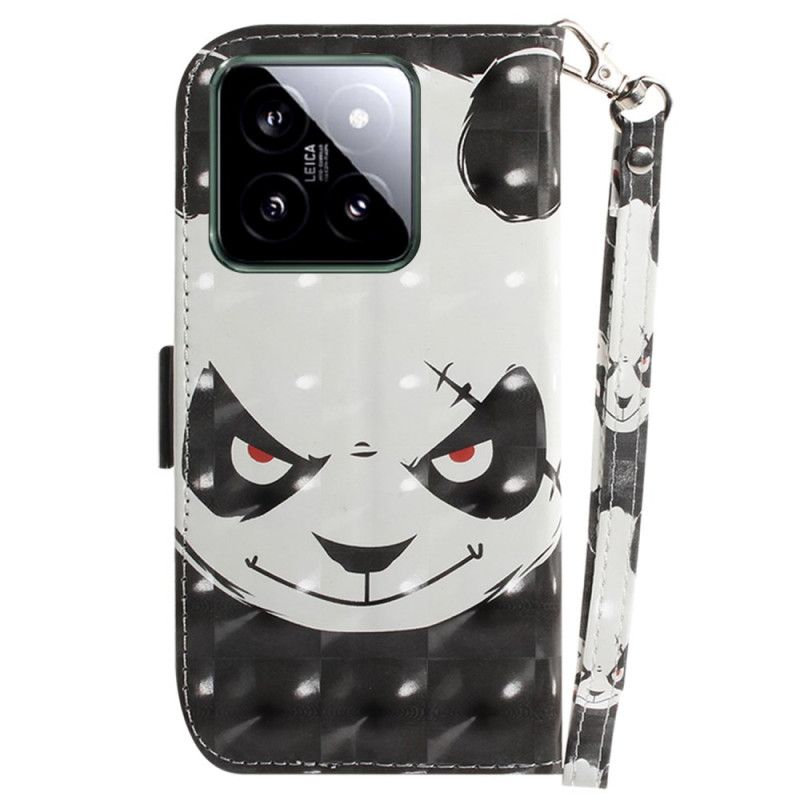 Kožený Kryt Na Xiaomi 14 Rozzlobená Panda S Popruhem