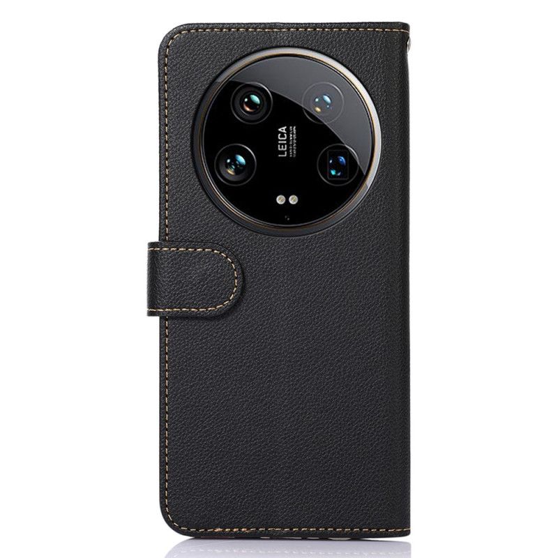 Kožený Kryt Na Xiaomi 14 Ultra Blokování Rfid A Šňůrka Khazneh