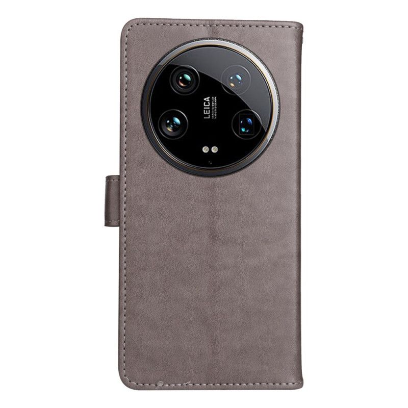 Kožený Kryt Na Xiaomi 14 Ultra Včely A Kočka S Popruhem