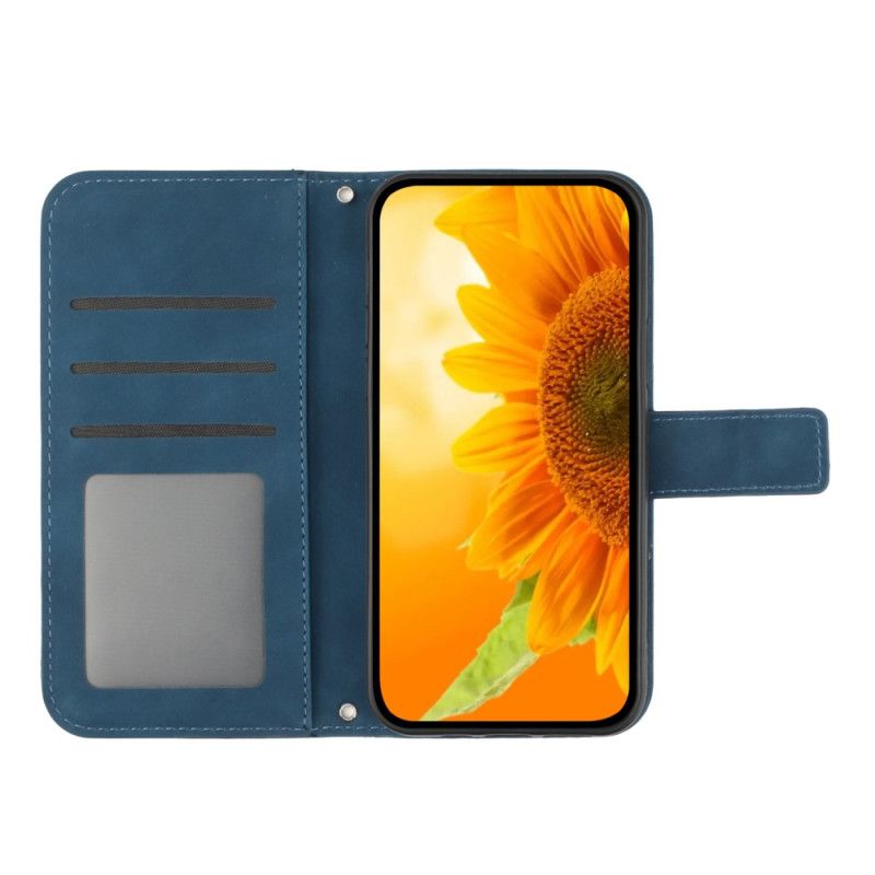 Kožený Kryt Na Xiaomi 14t Pro Slunečnicový Potisk S Páskem