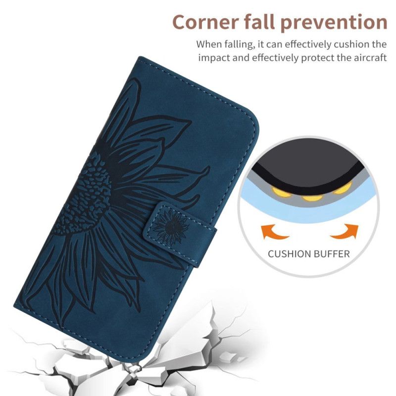 Kožený Kryt Na Xiaomi 14t Pro Slunečnicový Potisk S Páskem