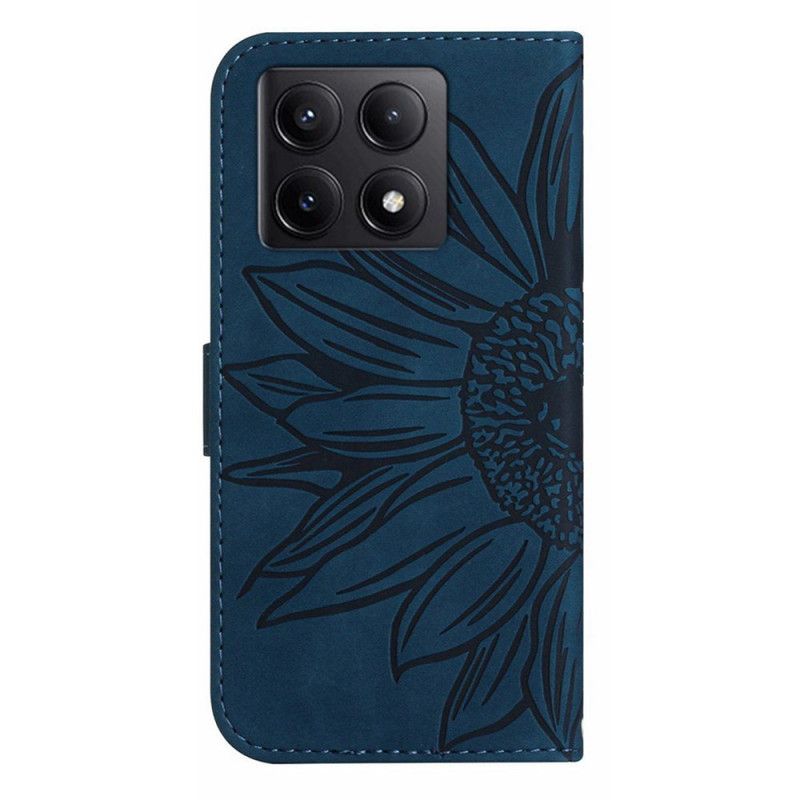 Kožený Kryt Na Xiaomi 14t Pro Slunečnicový Potisk S Páskem