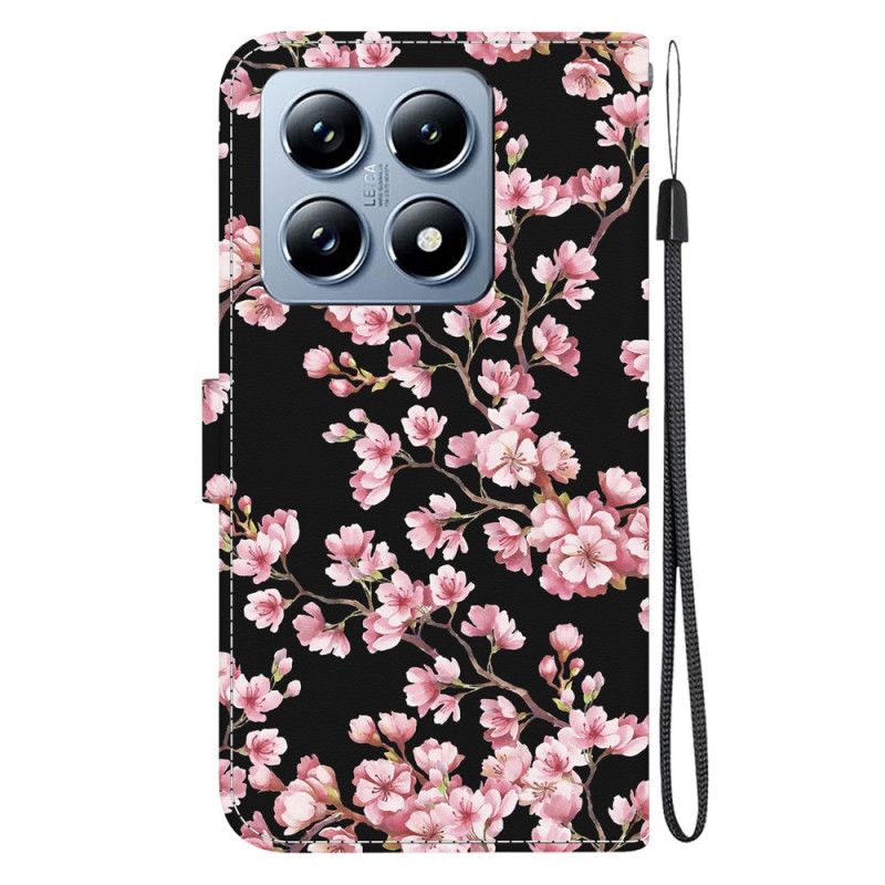 Kožený Kryt Na Xiaomi 14t Pro Švestkové Květy