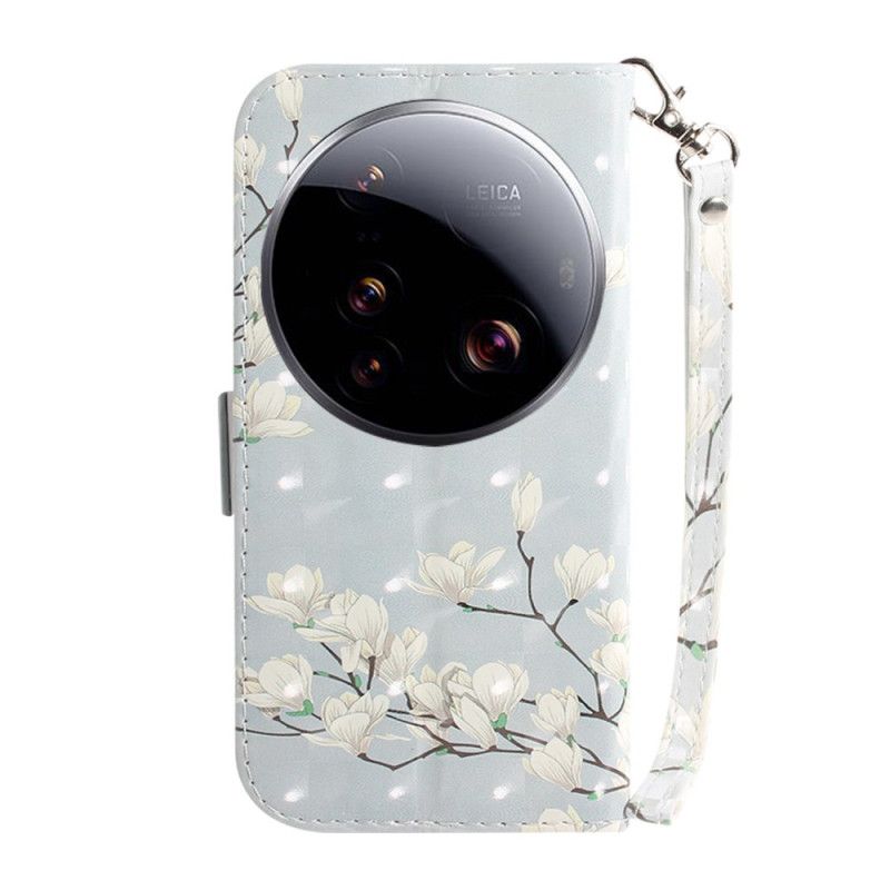 Kožený Kryt Na Xiaomi 15 Ultra Magnólie Se Šňůrkou